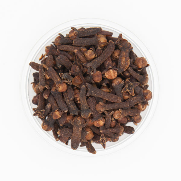 Dark Brown Whole Cloves Detailed Spice Textures From Above On White Background