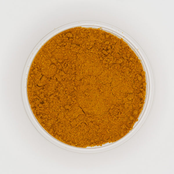 Bright Fresh Curry Powder Detailed Spice Textures From Above On White Background